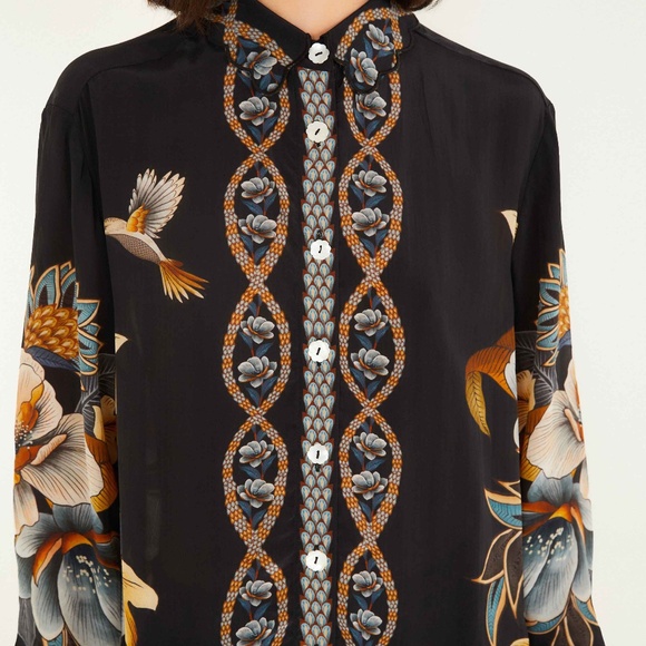 FARM Rio Tops - FARM Rio Black Floral Snake Pajama Shirt Size LSNAKE FLORAL BLACK / L
